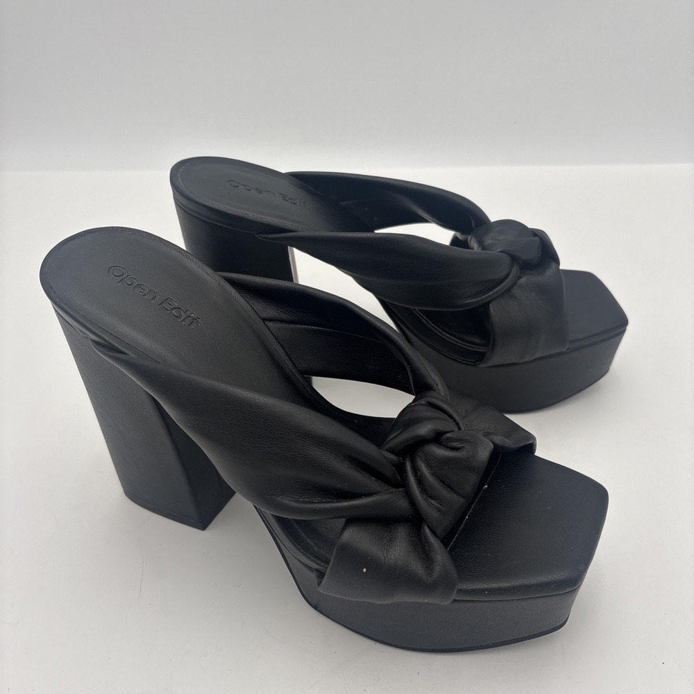 Open Edit‎ Platform Sandals Size 6.5 Black Square Open Toe Knotted Heels